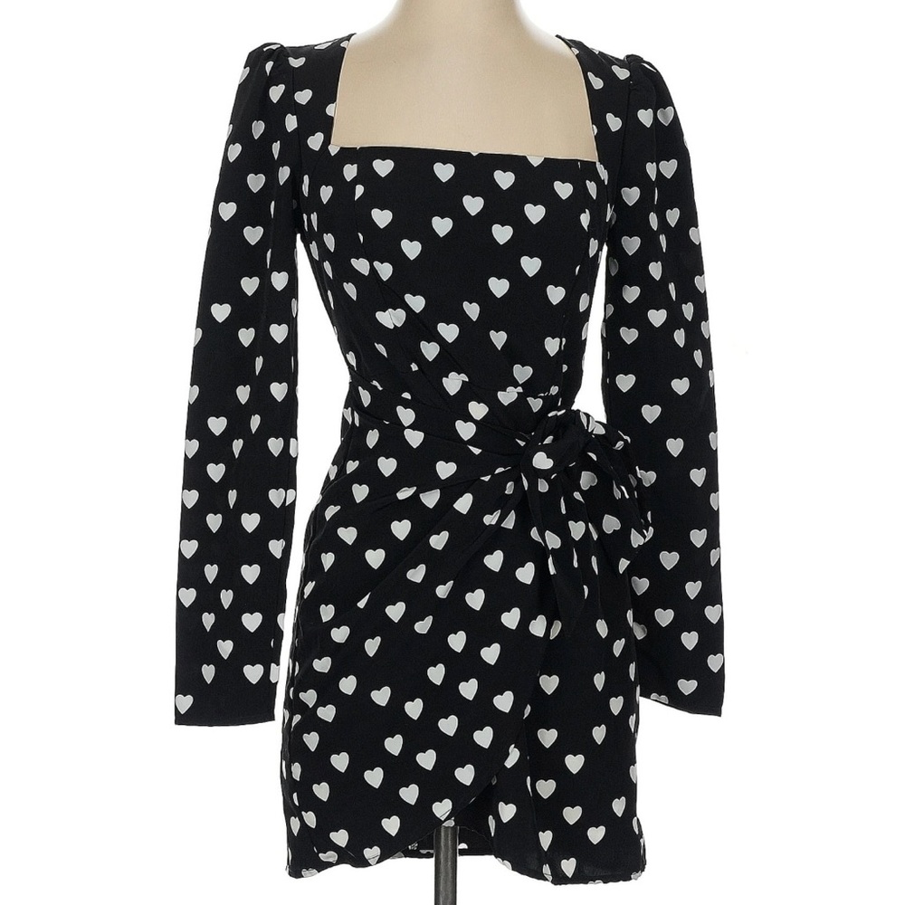 White and Blue Tie Front Puff Sleeve Dress